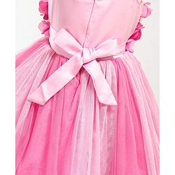 Babyhug Singlet Party Wear Frock with 3D Flowers At Yoke - Pink