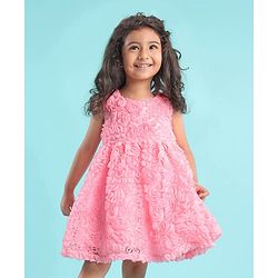 Babyhug Woven Sleeveless Frock with 3D Fabric - Light Pink