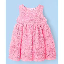 Babyhug Woven Sleeveless Frock with 3D Fabric - Light Pink