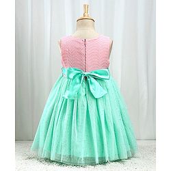 Babyhug Woven Sleeveless Textured Party Dress with Lace Yoke - Mint & Pink