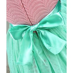 Babyhug Woven Sleeveless Textured Party Dress with Lace Yoke - Mint & Pink