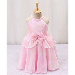 Babyhug Sleeveless Party Frock with Bow Applique - Pink