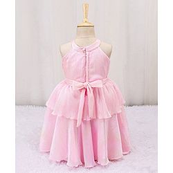 Babyhug Sleeveless Party Frock with Bow Applique - Pink