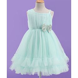 Babyhug Sleeveless Layered Frill Party Frock with Bow Applique - Sea Green