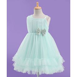 Babyhug Sleeveless Layered Frill Party Frock with Bow Applique - Sea Green