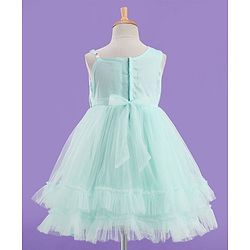 Babyhug Sleeveless Layered Frill Party Frock with Bow Applique - Sea Green