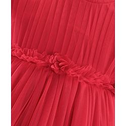 Babyhug Flutter Sleeves Party Frock with Mesh Detailing -Red