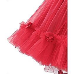 Babyhug Flutter Sleeves Party Frock with Mesh Detailing -Red