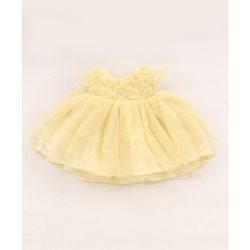 Babyhug Half Flutter Sleeves Mesh Solid Color Party Frock Corsage Detailing - Yellow