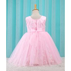 Babyhug Sleeveless Embroidered Party Frock With Floral Corsage- Pink