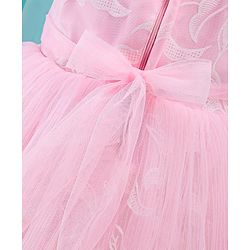 Babyhug Sleeveless Embroidered Party Frock With Floral Corsage- Pink