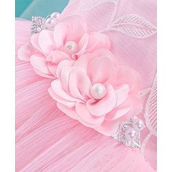 Babyhug Sleeveless Embroidered Party Frock With Floral Corsage- Pink