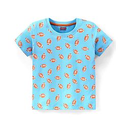 Babyhug Cotton Knit Half Sleeves Night Suit Rugby Football Print - Blue