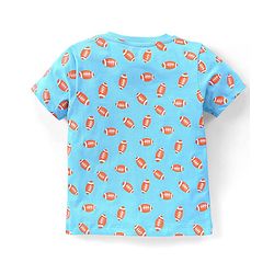 Babyhug Cotton Knit Half Sleeves Night Suit Rugby Football Print - Blue
