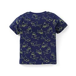 Babyhug Cotton Knit Half Sleeves Night Suit Shark Print - Navy Blue