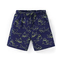 Babyhug Cotton Knit Half Sleeves Night Suit Shark Print - Navy Blue