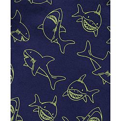 Babyhug Cotton Knit Half Sleeves Night Suit Shark Print - Navy Blue