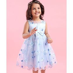 Babyhug Sleeveless Floral Embroidered Party Frock - Blue