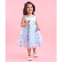 Babyhug Sleeveless Floral Embroidered Party Frock - Blue
