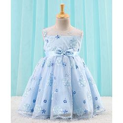 Babyhug Sleeveless Floral Embroidered Party Frock - Blue