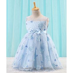 Babyhug Sleeveless Floral Embroidered Party Frock - Blue