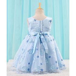 Babyhug Sleeveless Floral Embroidered Party Frock - Blue