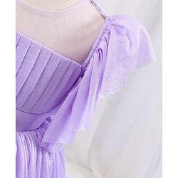 Babyhug Flutter Sleeves Shimmer Party Frock with Floral Corsage - Lavender