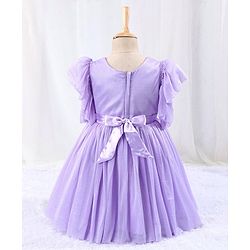 Babyhug Flutter Sleeves Shimmer Party Frock with Floral Corsage - Lavender
