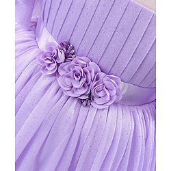 Babyhug Flutter Sleeves Shimmer Party Frock with Floral Corsage - Lavender