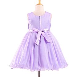 Babyhug Sleeveless Shimmery Party Wear Frock Glitter Print with Striped Textures- Lavender