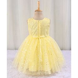 Babyhug Sleeveless Party Frock with Bow Applique Foil Heart Print - Light Yellow
