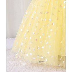 Babyhug Sleeveless Party Frock with Bow Applique Foil Heart Print - Light Yellow