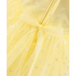 Babyhug Sleeveless Party Frock with Bow Applique Foil Heart Print - Light Yellow