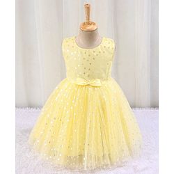 Babyhug Sleeveless Party Frock with Bow Applique Foil Heart Print - Light Yellow