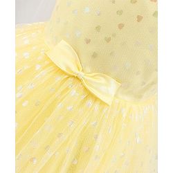 Babyhug Sleeveless Party Frock with Bow Applique Foil Heart Print - Light Yellow