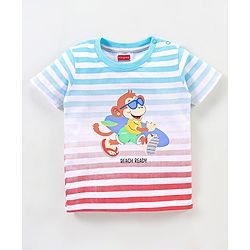 Babyhug Cotton Half Sleeves T-Shirt Striped - White & Blue