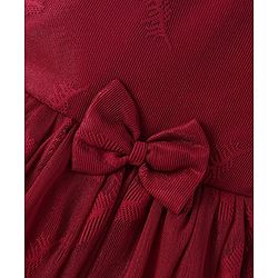 Babyhug Woven Sleeveless Party Frock with Bow Applique & Glitter Embellished - Cherry Red