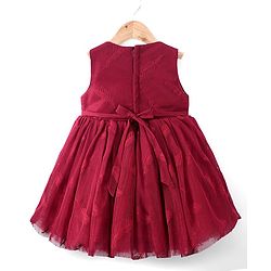 Babyhug Woven Sleeveless Party Frock with Bow Applique & Glitter Embellished - Cherry Red