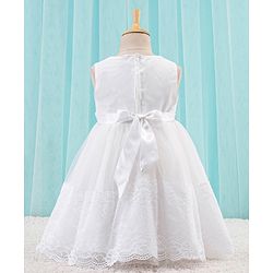 Babyhug Woven Sleeveless Party Frock with Floral Lace Detailing - White