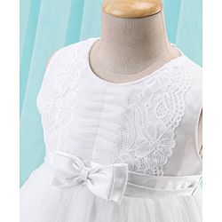 Babyhug Woven Sleeveless Party Frock with Floral Lace Detailing - White