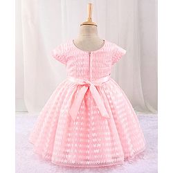 Babyhug Sleeveless Textured Party Frock with Floral Corsage - Peach