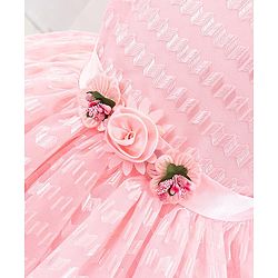 Babyhug Sleeveless Textured Party Frock with Floral Corsage - Peach