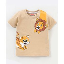 Babyhug Cotton Half Sleeves Tee With Lion & Tiger Print- Beige