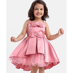 Babyhug Sleeveless Satin Party Frock With Flower Corsage - Dusty Pink