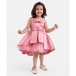 Babyhug Sleeveless Satin Party Frock With Flower Corsage - Dusty Pink