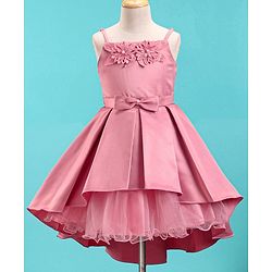 Babyhug Sleeveless Satin Party Frock With Flower Corsage - Dusty Pink