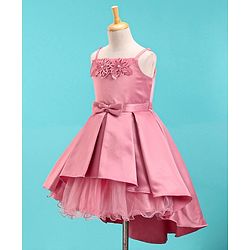 Babyhug Sleeveless Satin Party Frock With Flower Corsage - Dusty Pink