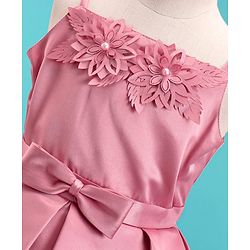 Babyhug Sleeveless Satin Party Frock With Flower Corsage - Dusty Pink