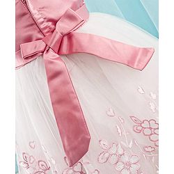 Babyhug Sleeveless Party Frock with Floral Embroidery & Corsage - Dusty Pink & White