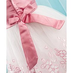 Babyhug Sleeveless Party Frock with Floral Embroidery & Corsage - Dusty Pink & White